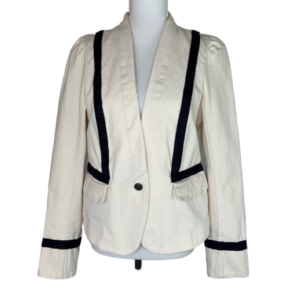 Loft Blazer Jacket Cream Navy Size 12 - Picture 8 of 8